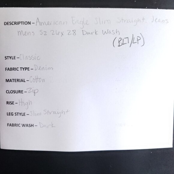 American Eagle Slim Straight Jeans Men's Size 26/28 Dark Wash - Picture 7 of 7